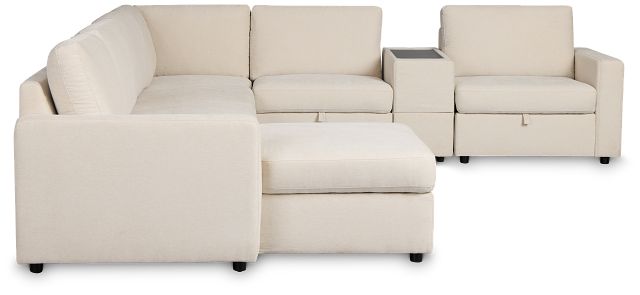 Addie Beige Fabric Medium Left Chaise Sleeper Sectional With Console