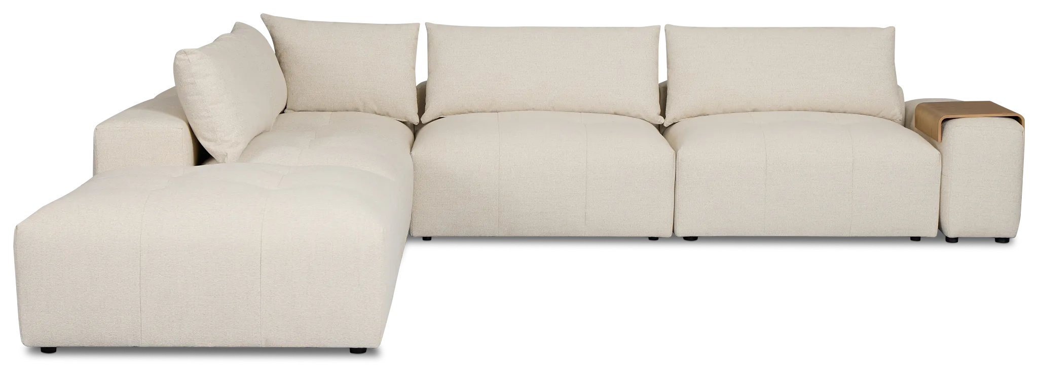 Remi Light Beige Fabric 6-piece Bumper Sectional With Wood Tray