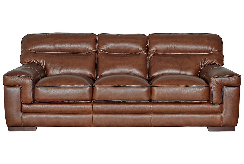 Alexander Medium Brown Leather Sofa Living Room Sofas City Furniture