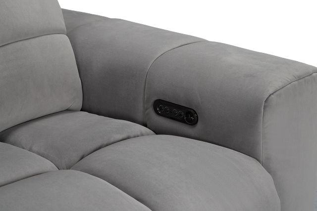 Gemma Light Gray Velvet Power Reclining Console Sofa
