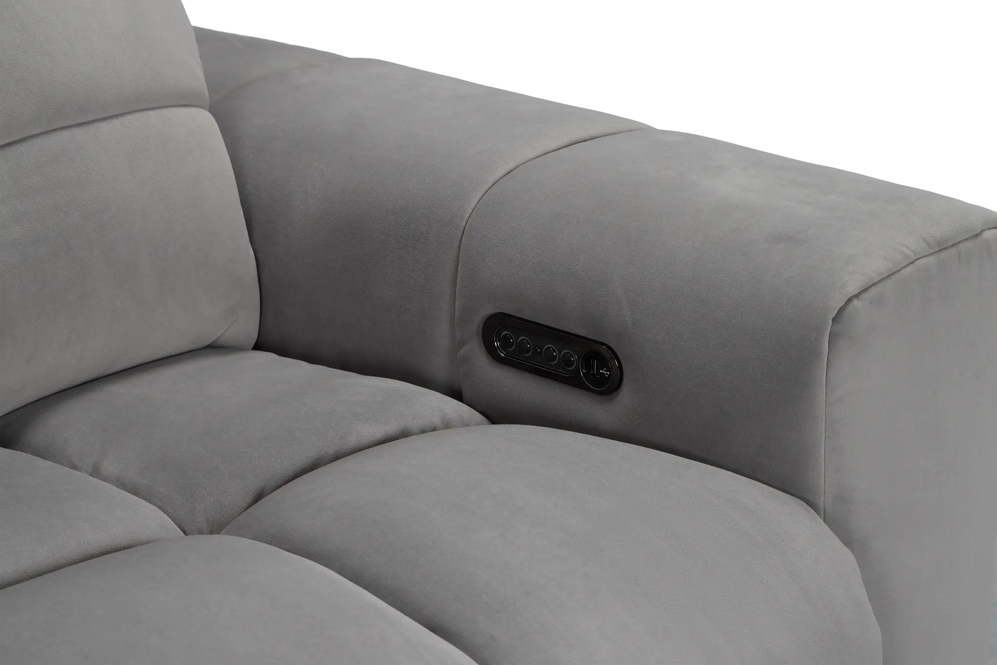 Gemma Light Gray Velvet Power Reclining Console Sofa Gemma Light Gray Velvet Power Reclining Console Sofa