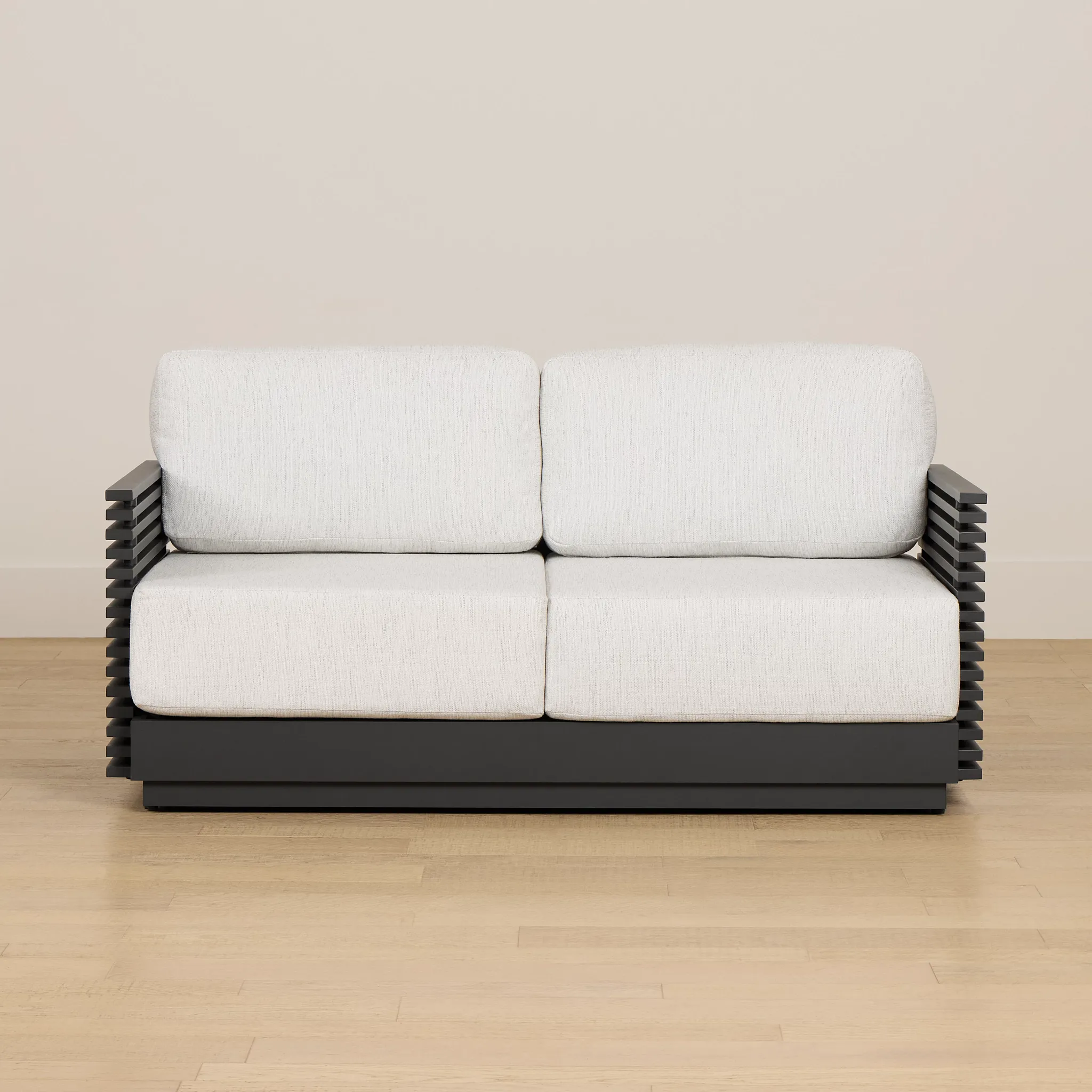 Monterey Black Aluminum Loveseat With Light Gray Cushions