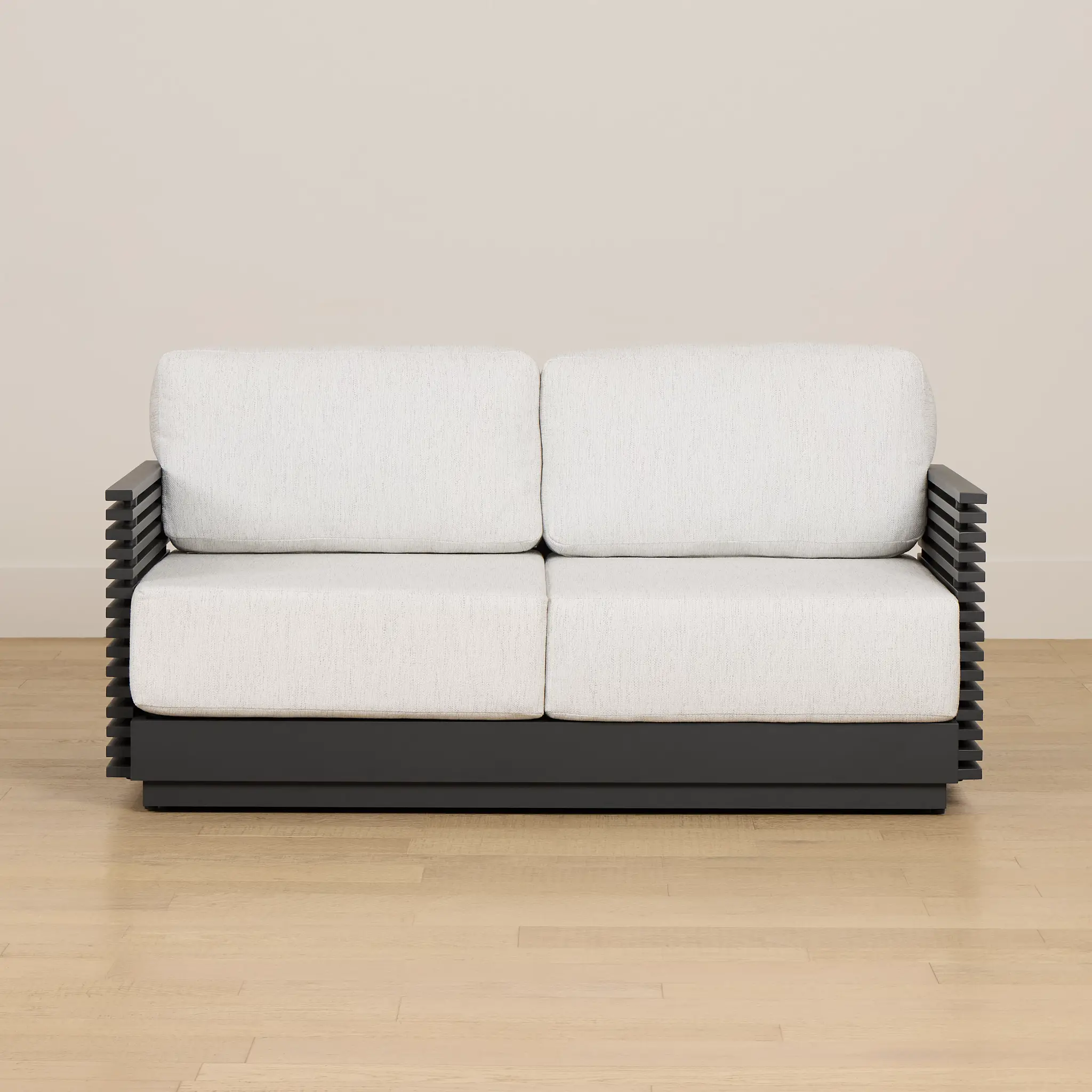 Monterey Black Aluminum Loveseat With Light Gray Cushions Monterey Black Aluminum Loveseat With Light Gray Cushions