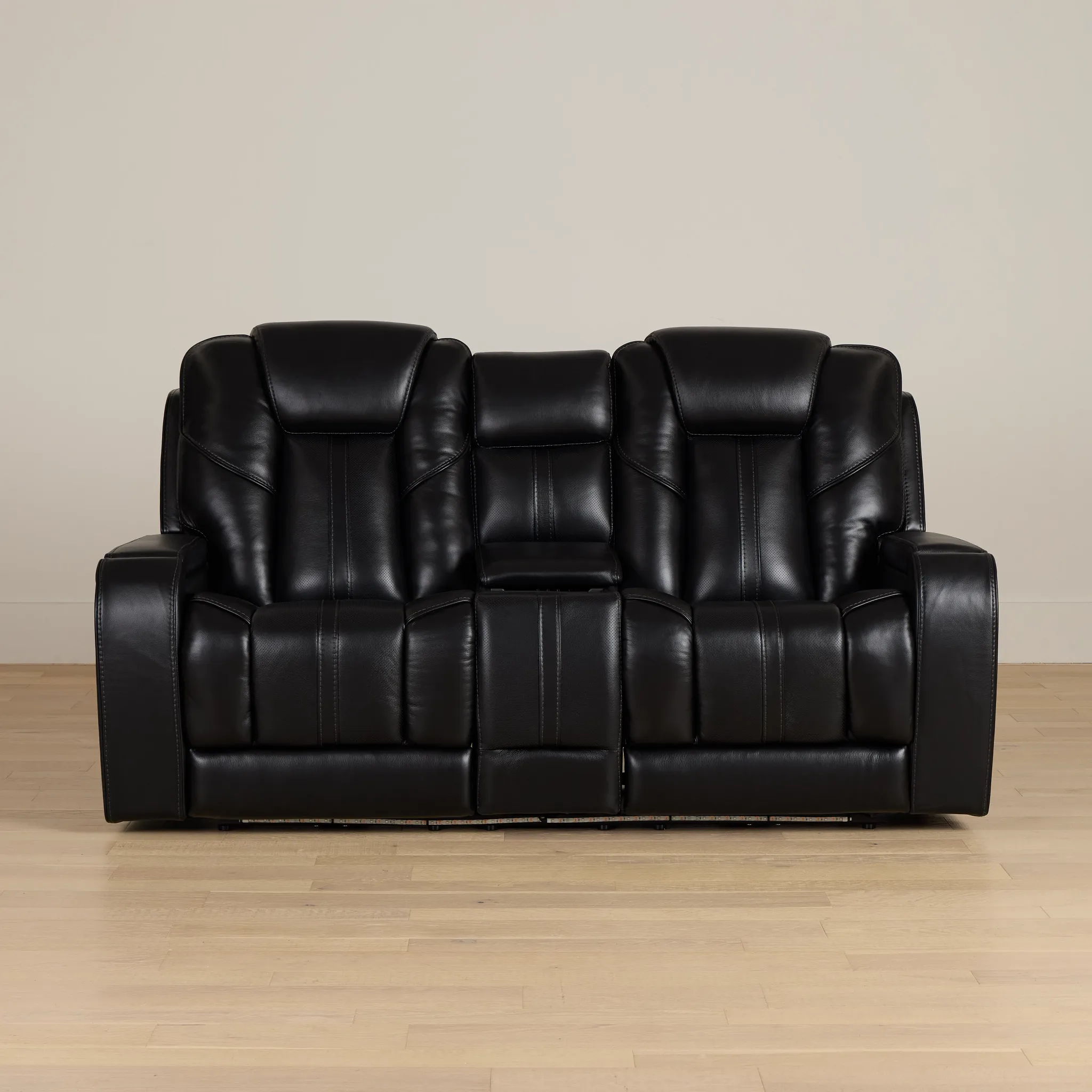 Eclipse Black Lthr/vinyl Power Reclining Console Loveseat W/ Massage