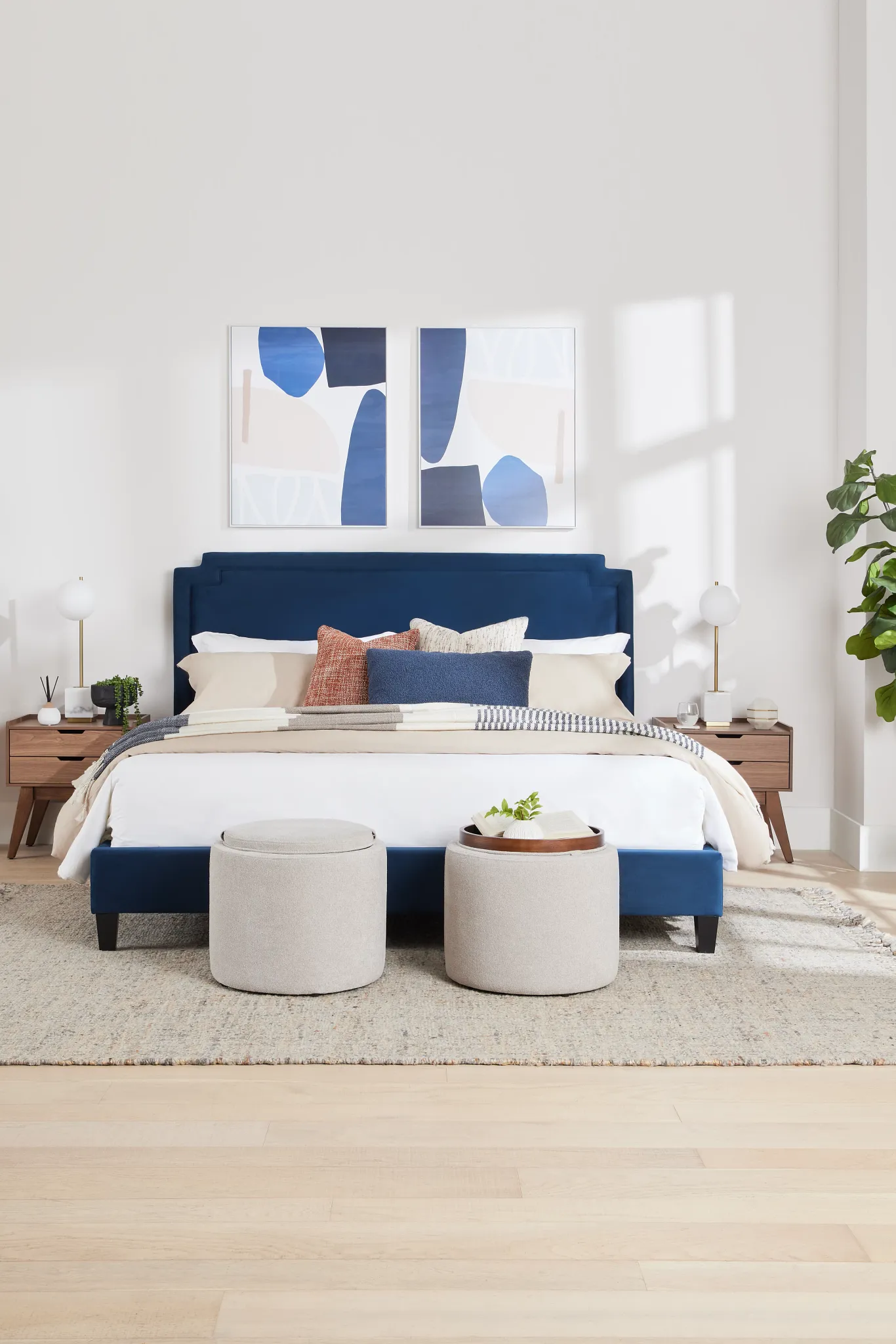 Whitney Dark Blue Uph Platform Bed
