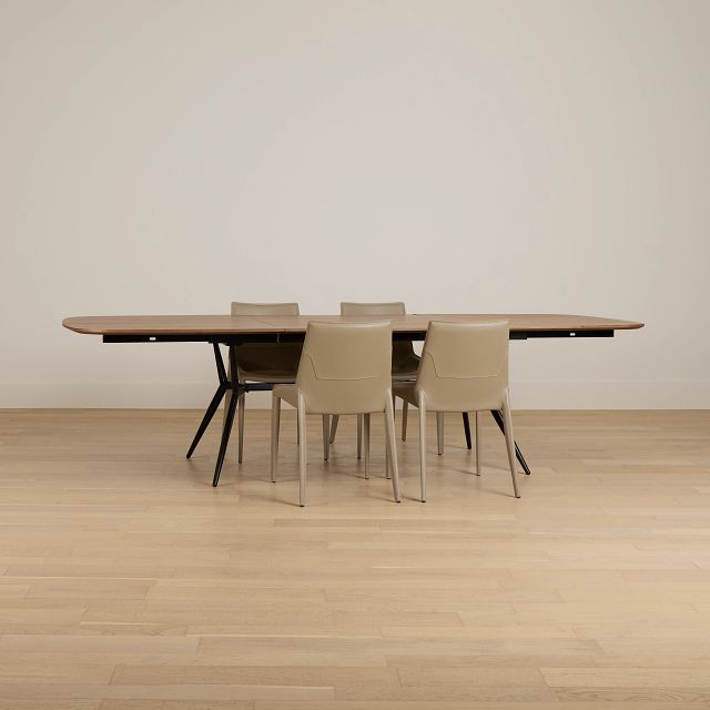 Margo Two-tone Rect Table & 4 Beige Upholstered Chairs