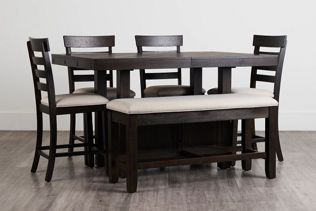 Colorado Dark Tone High Table, 4 Barstools & High Bench