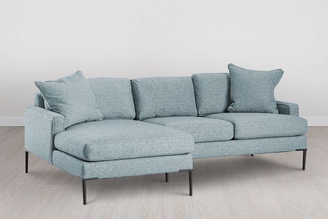 Morgan Teal Fabric Small Left Chaise Sectional W/ Metal Legs (2)