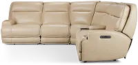 Casey Light Beige Lthr/vinyl Medium Triple Power 2-arm Sectional