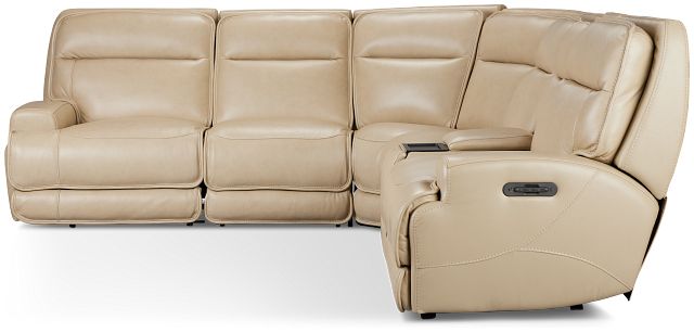 Casey Light Beige Lthr/vinyl Medium Triple Power 2-arm Sectional