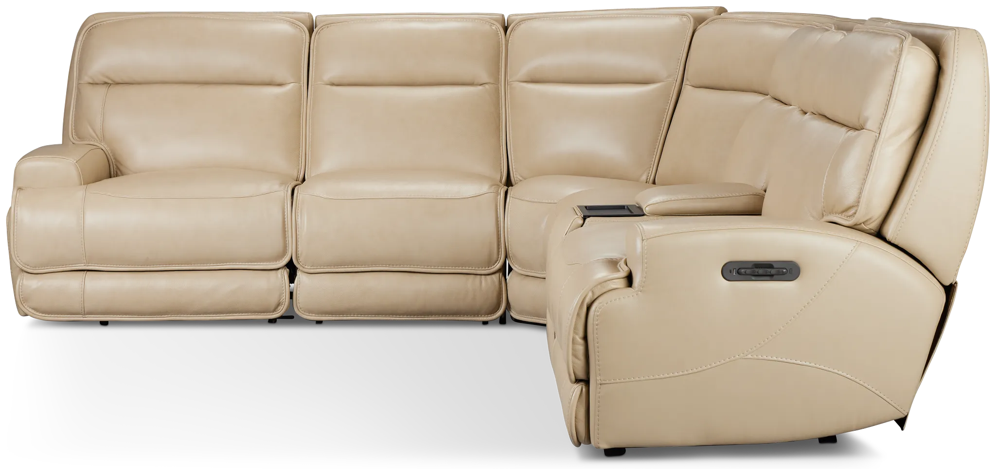 Casey Light Beige Lthr/vinyl Medium Triple Power 2-arm Sectional