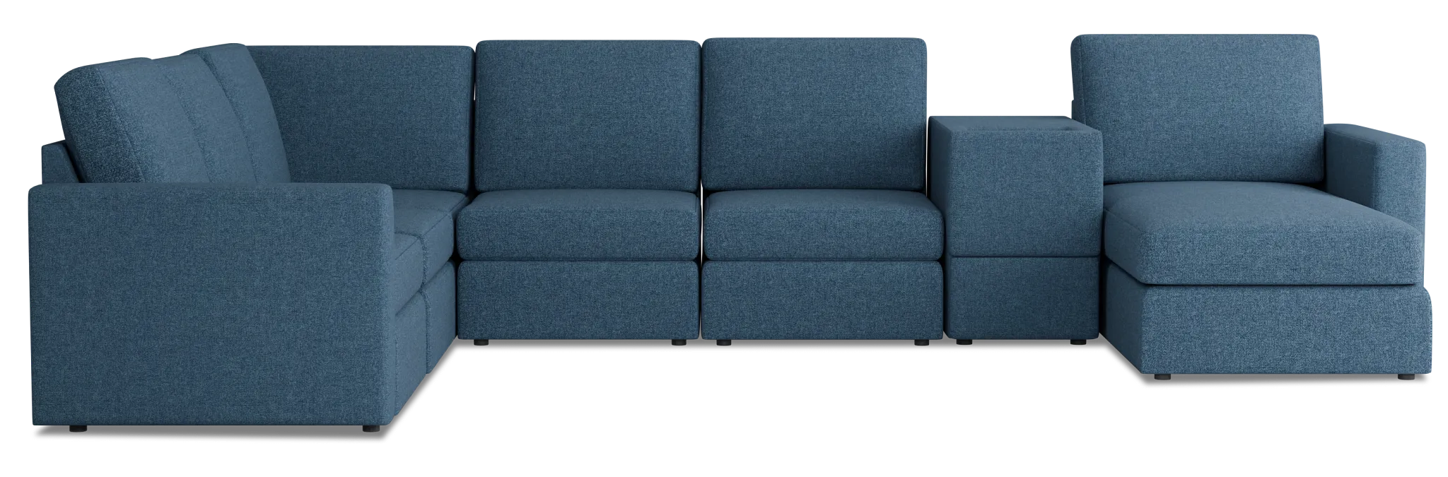 Citymod Blue Fabric Large Right Chaise Sectional With Media Console