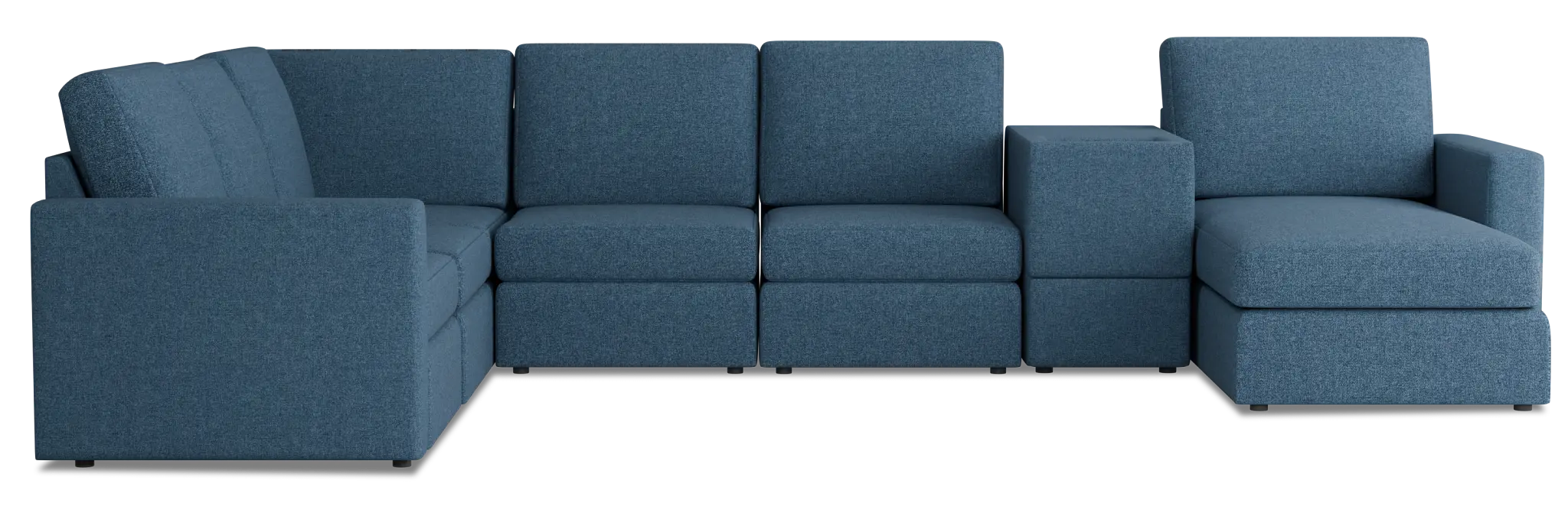 Citymod Blue Fabric Large Right Chaise Sectional With Media Console Citymod Blue Fabric Large Right Chaise Sectional With Media Console