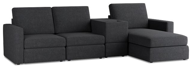 Citymod Dark Gray Fabric Small Right Chaise Sectional With Media Console