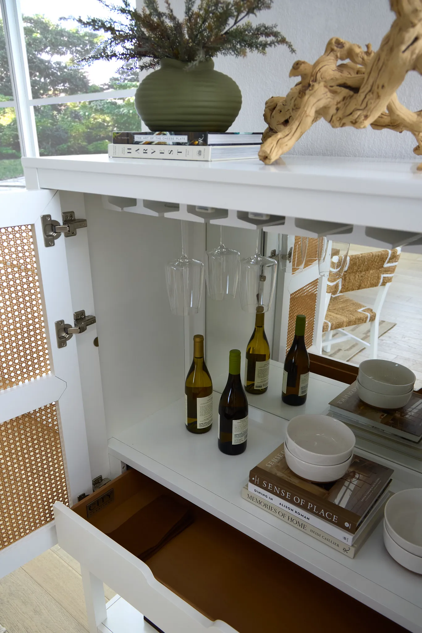 Nantucket Two-tone Woven Bar Cabinet