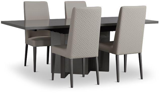 Oslo Gray Extension Rectangular Table & 4 Upholstered Chairs