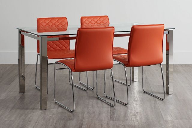 Skyline Orange Rect Table & 4 Metal Chairs