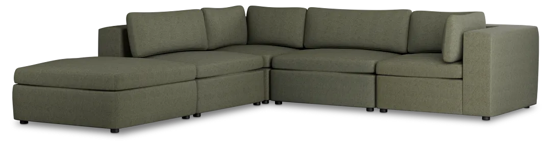 Destin Sutton Green Fabric 5pc Bumper Sectional