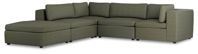 Destin Sutton Green Fabric 5pc Bumper Sectional