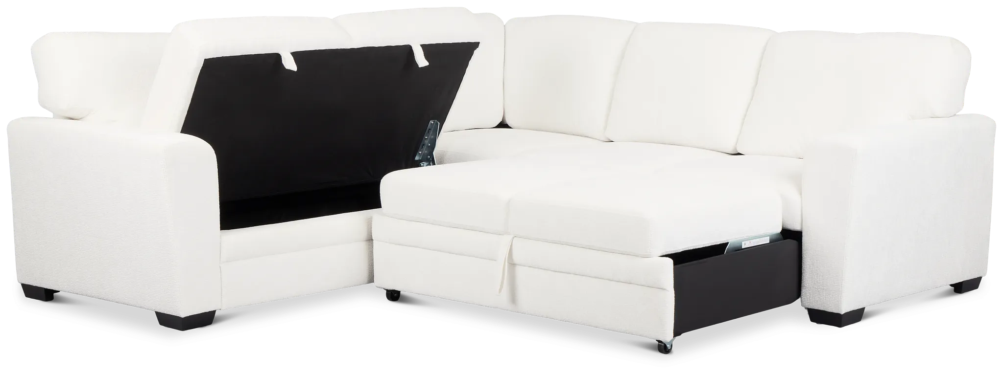 Everly White Fabric Small 2-arm Right Sleeper Storage Sectional