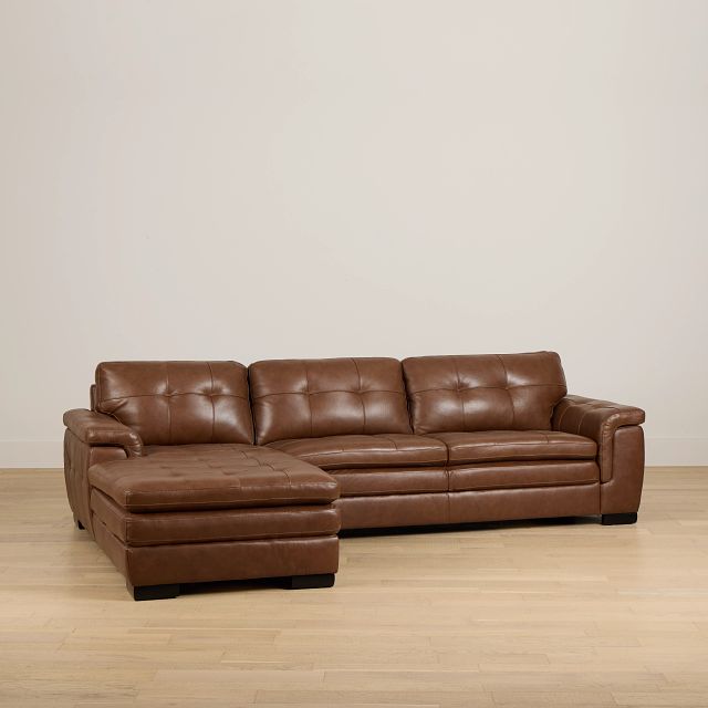 Braden Medium Brown Leather Left Chaise Sectional