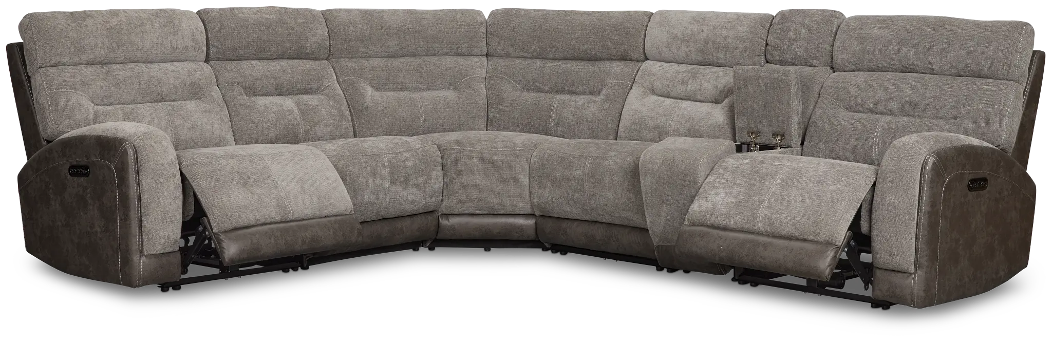 Travis Gray Fabric Medium Dual Power 2-arm Reclining Sectional Travis Gray Fabric Medium Dual Power 2-arm Reclining Sectional