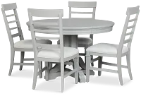 Cape Cod Gray Round Table & 4 Upholstered Chairs