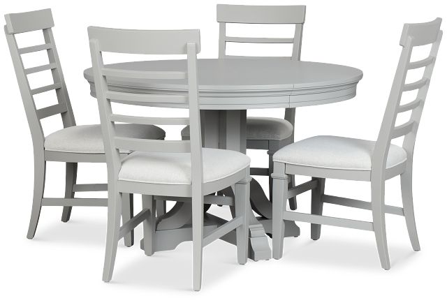 Cape Cod Gray Round Table & 4 Upholstered Chairs