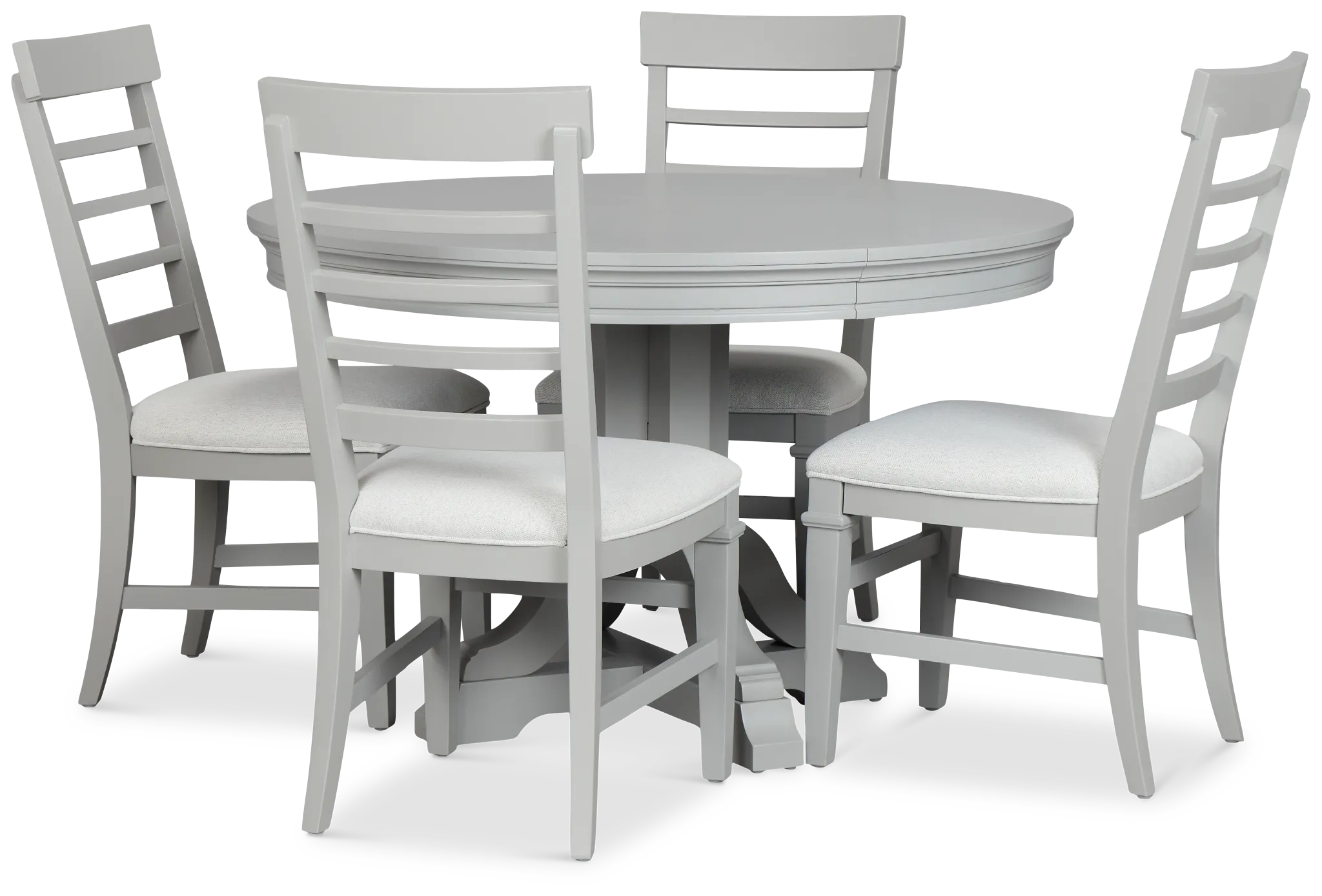Cape Cod Gray Round Table & 4 Upholstered Chairs