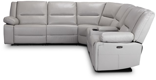 Peyton Light Gray Lthr/vinyl Medium Triple Power 2-arm Sectional