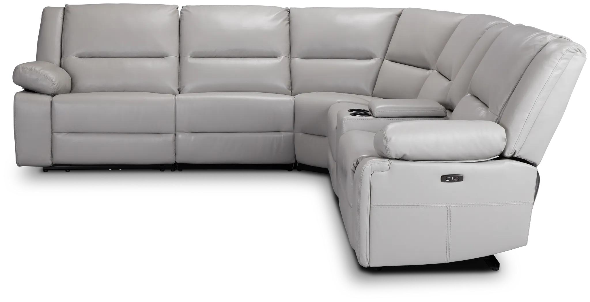 Peyton Light Gray Lthr/vinyl Medium Triple Power 2-arm Sectional