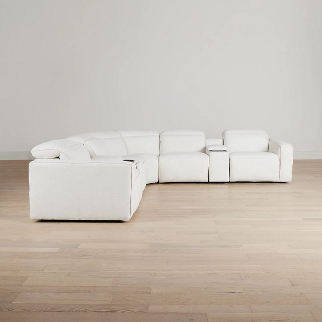 Ryland White Fabric Large Triple Power Reclining Two-arm Sectional