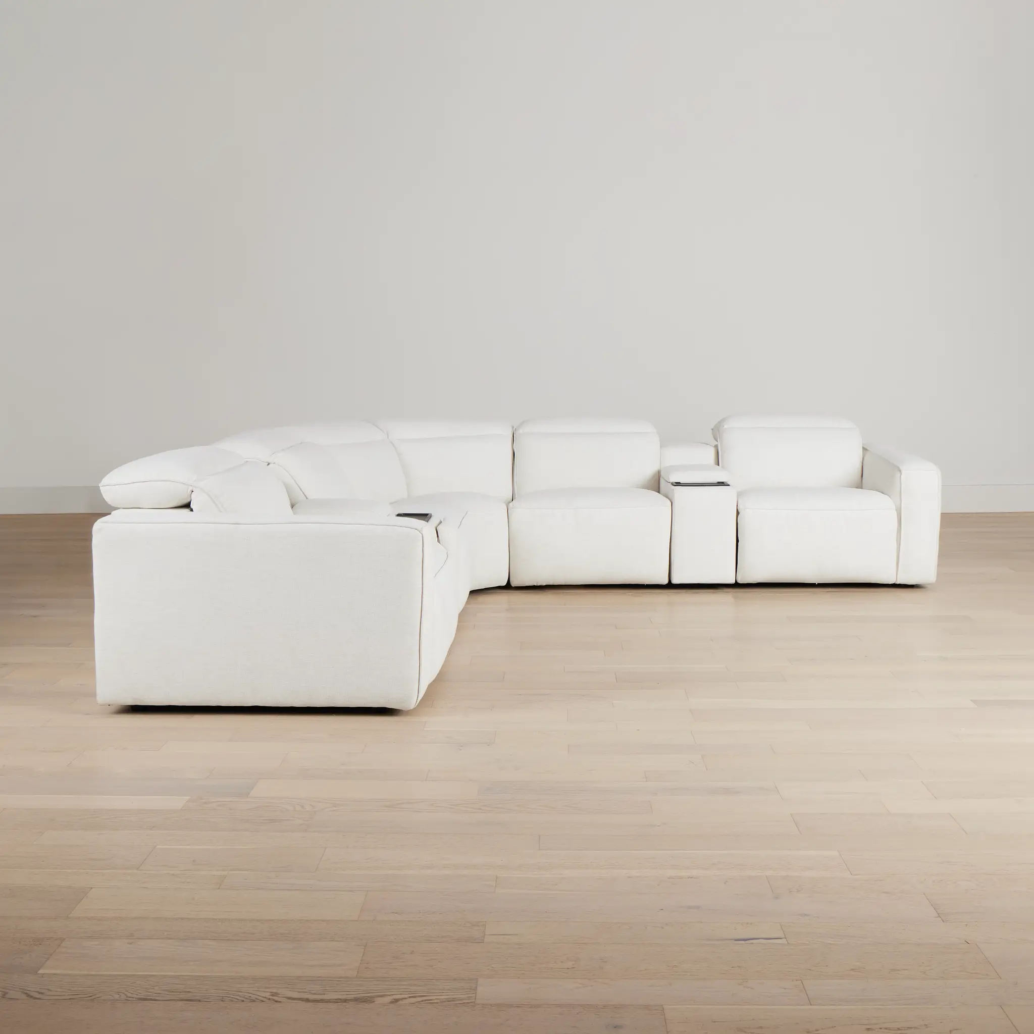 Ryland White Fabric Large Triple Power Reclining Two-arm Sectional Ryland White Fabric Large Triple Power Reclining Two-arm Sectional