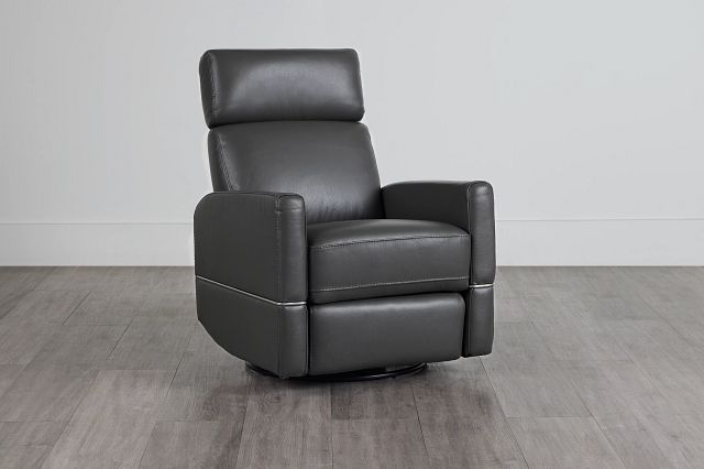 Cato Gray Leather Power Swivel Glider, Swivel Leather Recliners