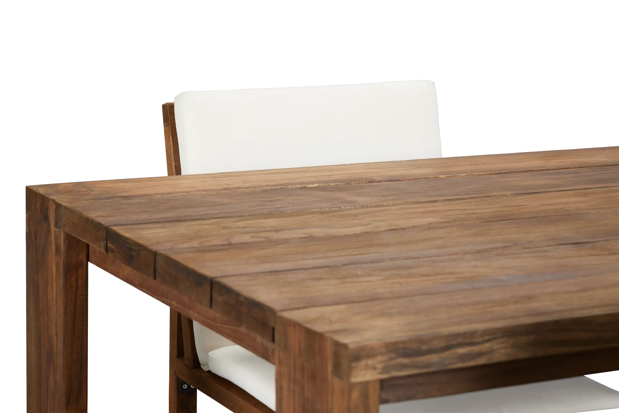 Linear Dark Gray White 82" Teak Table & 4 Teak Cushioned Side Chairs