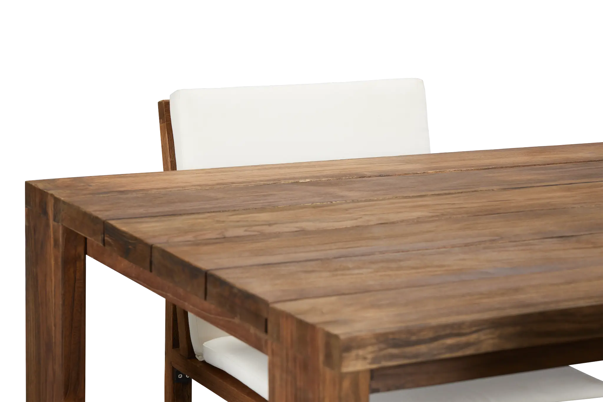 Linear Dark Gray White 82" Teak Table & 4 Teak Cushioned Side Chairs Linear Dark Gray White 82" Teak Table & 4 Teak Cushioned Side Chairs