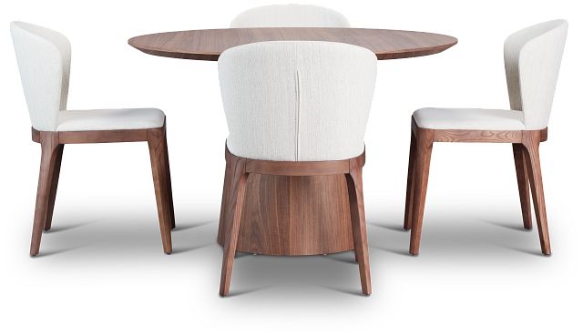 Nomad Mid Tone 59" Round Table & 4 Light Beige Chairs W/mid-tone Legs