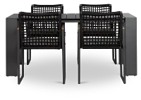 Sunrise Dark Gray 65" Rectangular Table & 4 Teak Arm Chairs