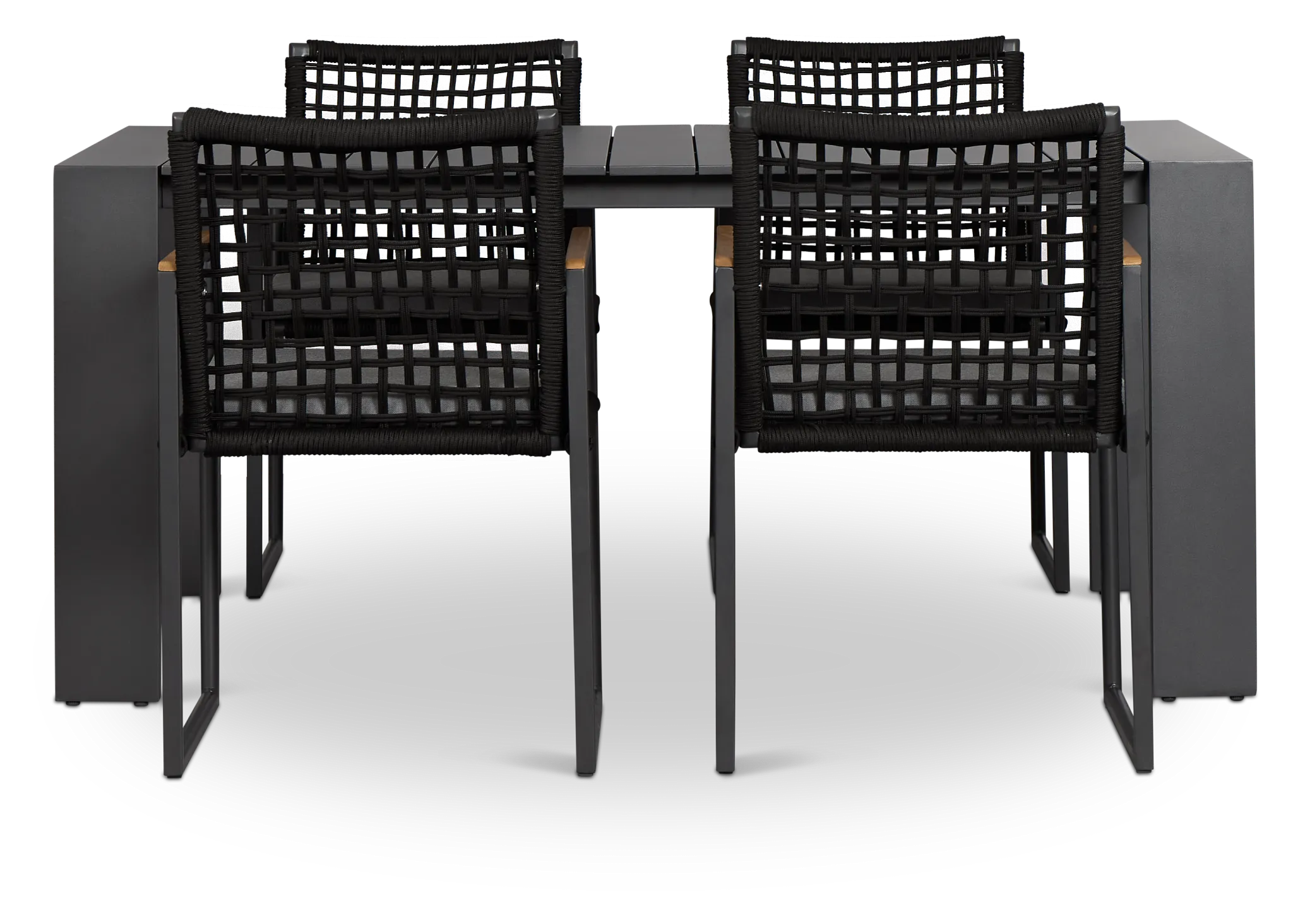 Sunrise Dark Gray 65" Rectangular Table & 4 Teak Arm Chairs