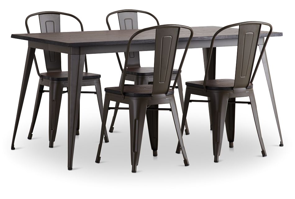 Harlow Dark Tone Rect Table & 4 Wood Chairs