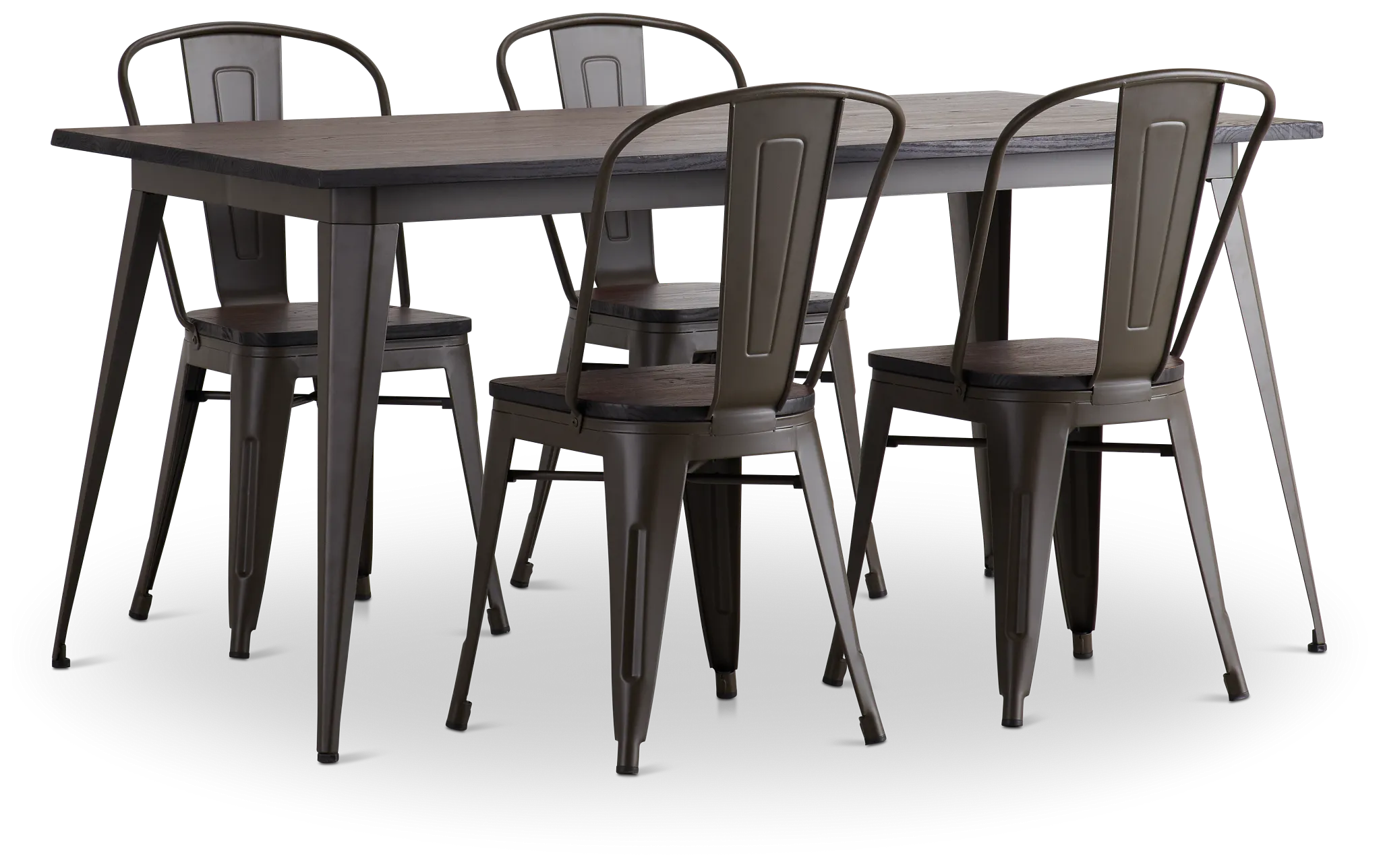 Harlow Dark Tone Rect Table & 4 Wood Chairs