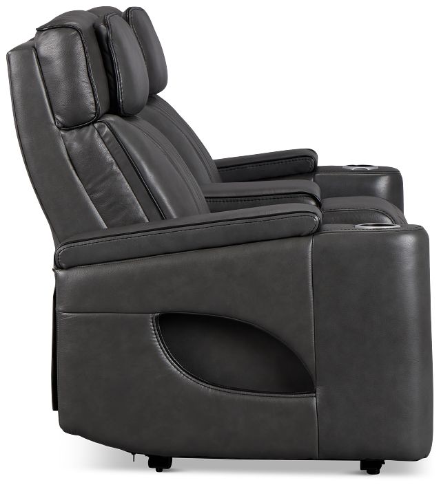 Nova Dark Gray Lthr/vinyl Power Reclining Console Loveseat W/ Massage