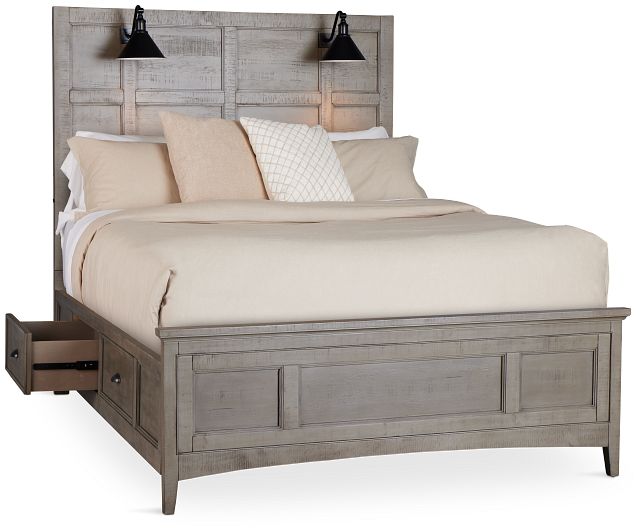 Heron Cove Light Tone Storage Panel Bed With Lights