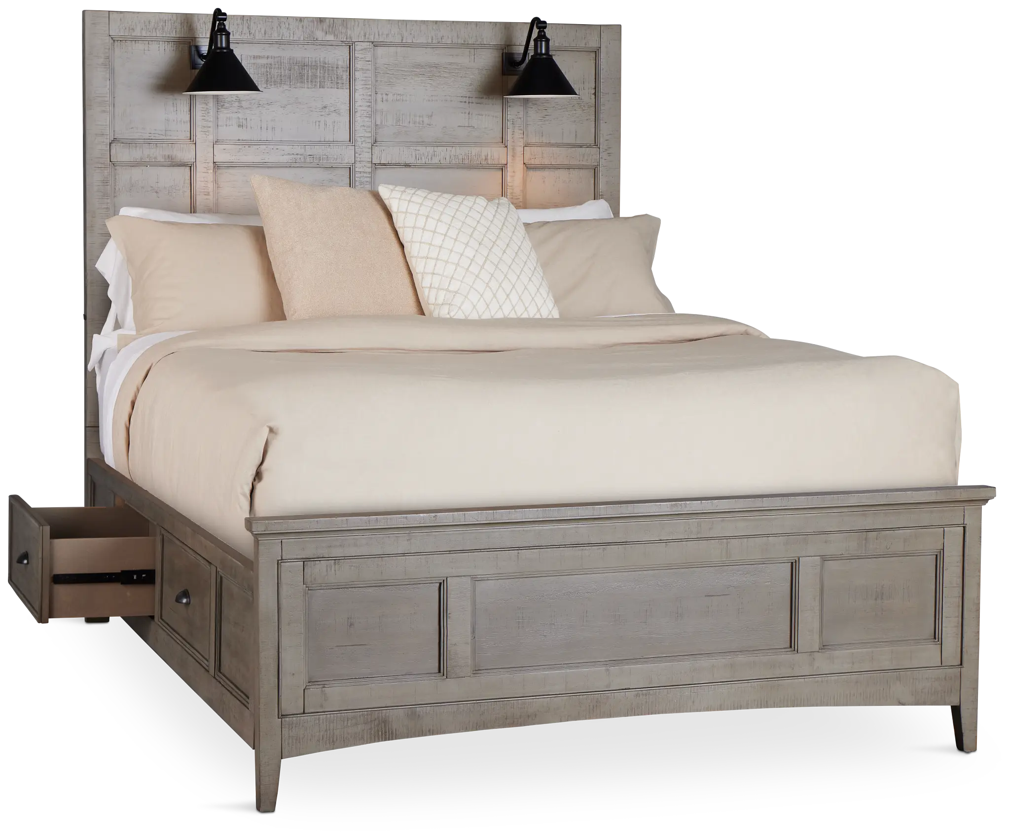 Heron Cove Light Tone Storage Panel Bed With Lights Heron Cove Light Tone Storage Panel Bed With Lights