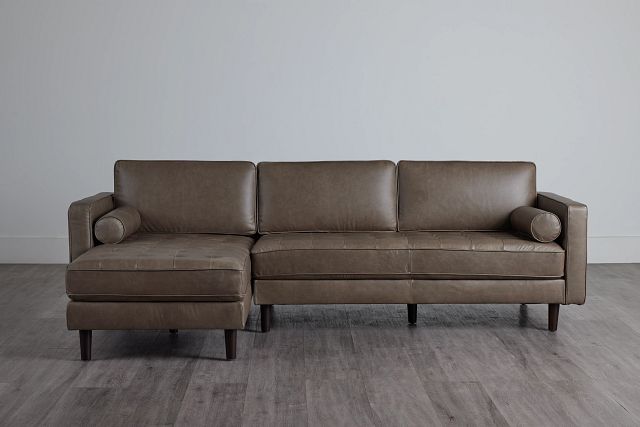 Ezra Gray Leather Left Chaise Sectional (0)