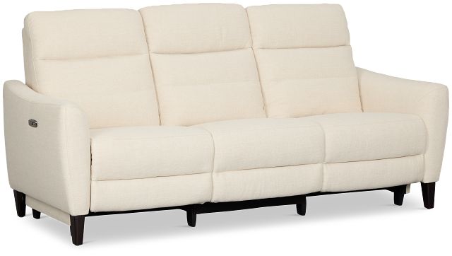Keaton White Fabric Power Reclining Sofa W/ Power Headrest