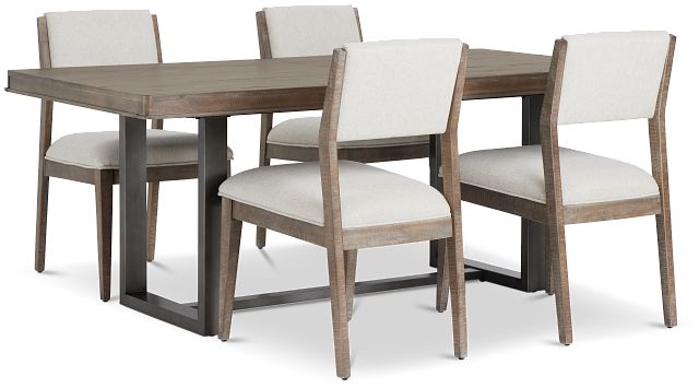 Portland Light Tone Rectangular Table & 4 Upholstered Chairs