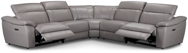 Marion Gray Lthr/vinyl Small Two-arm Power Reclining Sectional