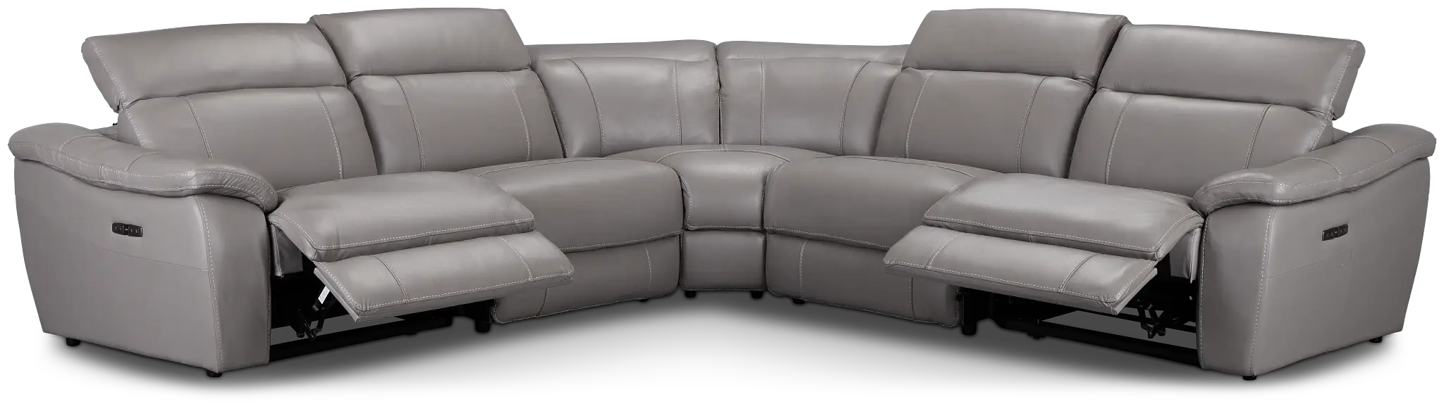 Marion Gray Lthr/vinyl Small Two-arm Power Reclining Sectional Marion Gray Lthr/vinyl Small Two-arm Power Reclining Sectional