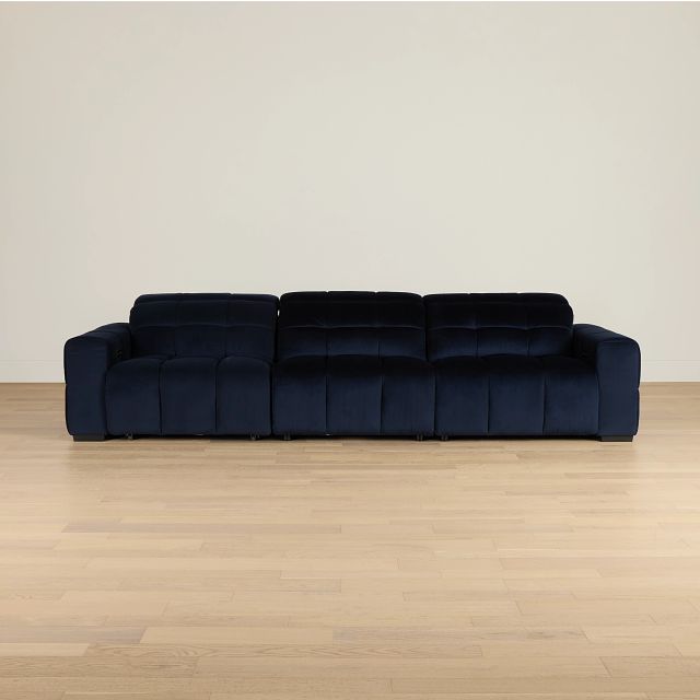 Gemma Navy Velvet Left Chaise Power Reclining Sectional